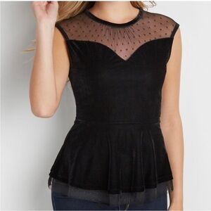 NWT Maurice’s Black Velvet Peplum Blouse Sleeveless Small Goth Dark Academia Emo